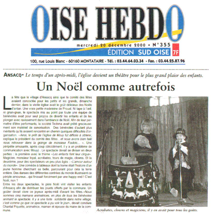 Article de Oise Hebdo du 20 Dcembre 2000